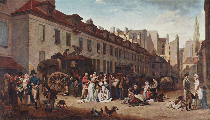 The Arrival of the Diligence (stagecoach) in the Courtyard of the Messageries